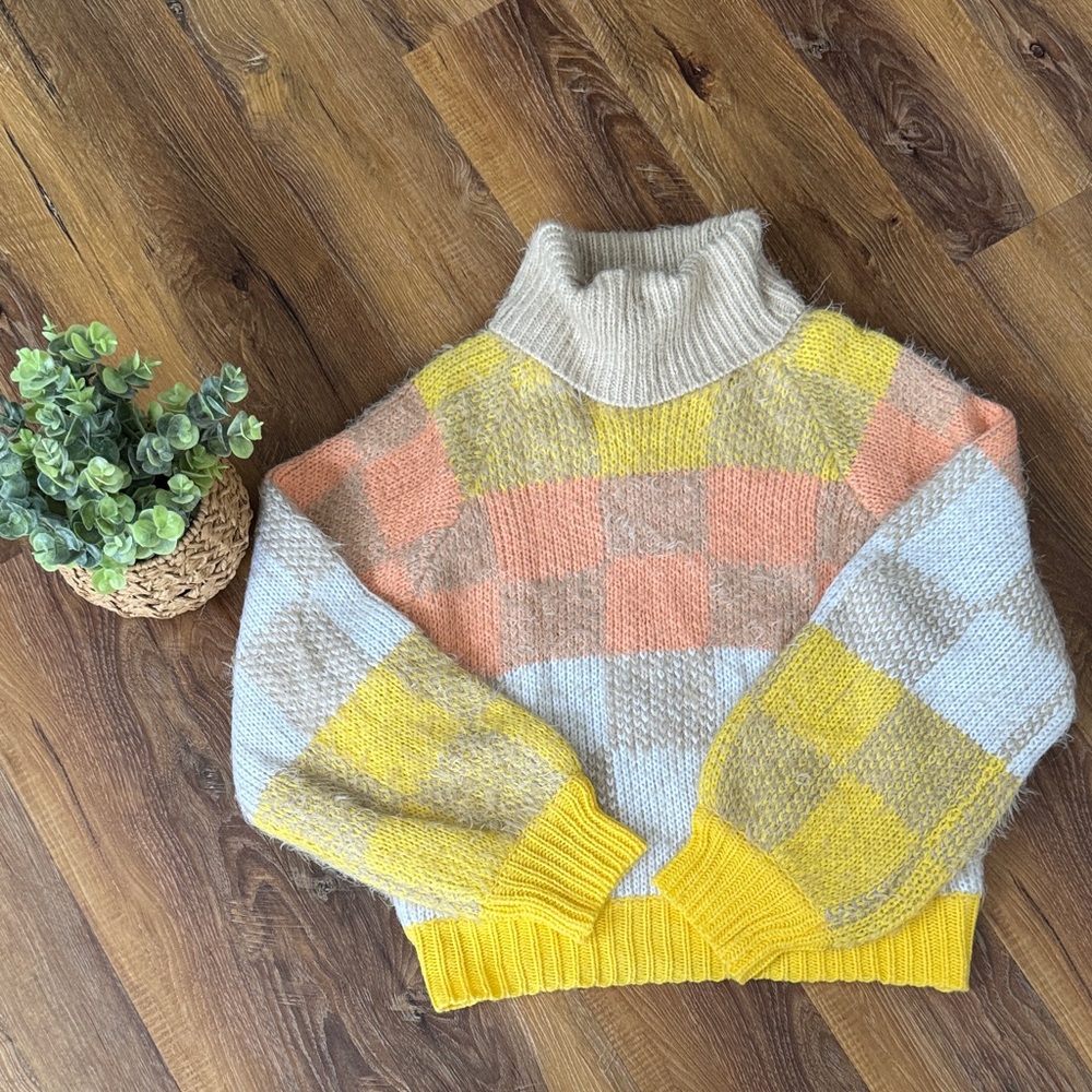 Woven Heart Multicolor Turtleneck Sweater
